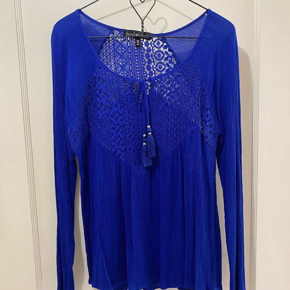 Ladies royal/ cobalt blue top with lace inserts size M